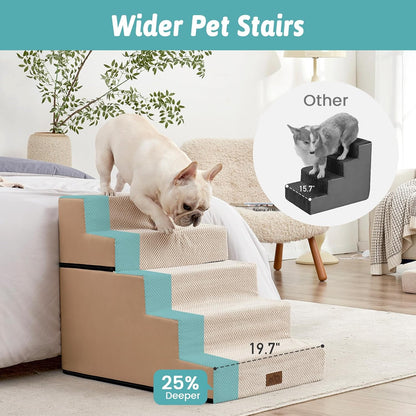 Dog Stairs for Small Dogs, 5 Tier Removable Wider Pet Stairs for Couch and Bed, 23.6" H Non-Slip