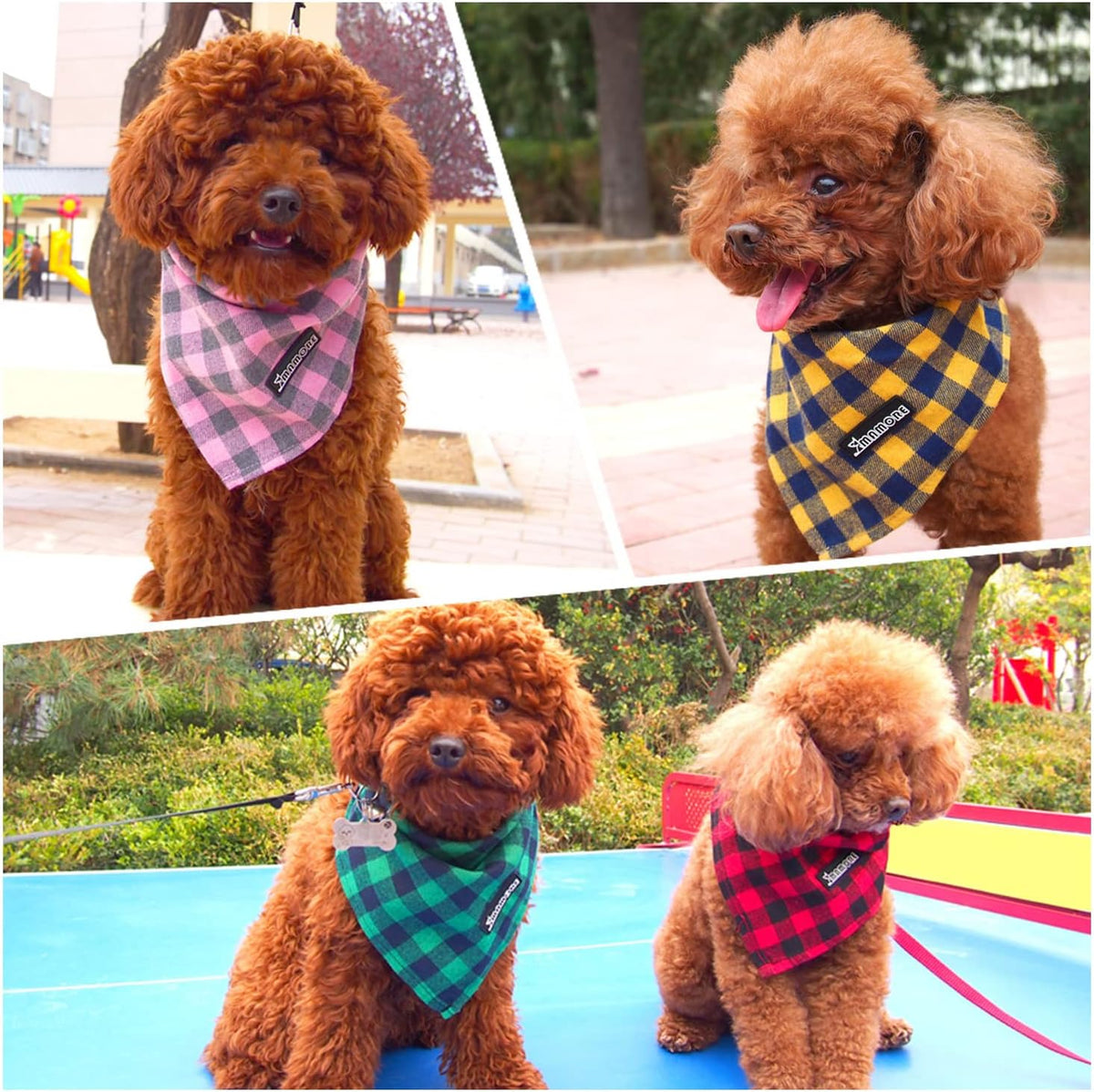 Adjustable Plaid Dog Bandanas,1PC Soft Washable Cotton Triangle Bib Kerchief Scarfs for Small