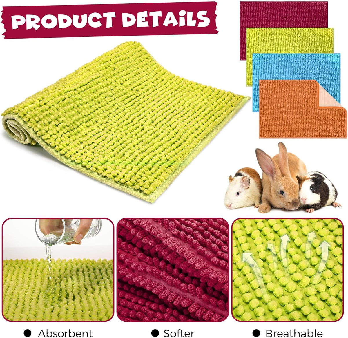 Barydat 8 Pcs Guinea Pig Cage Liner for Guinea Pig Cage Bedding Reusable Rabbit Mat Pad Washable