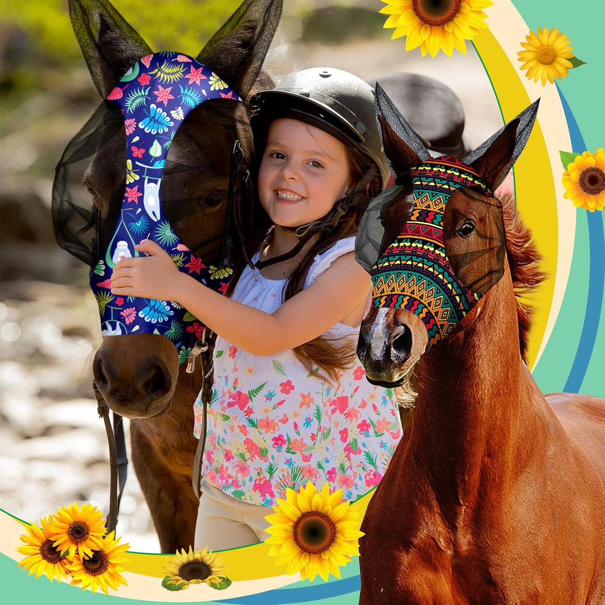 Frienda 4 Pieces Horse Fly Masks with Ears Face Covering UV Protection from Insect Pests Elasticity