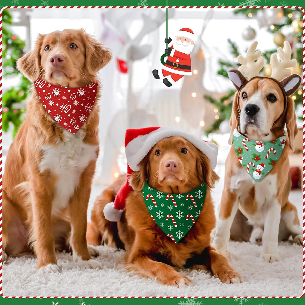 Weewooday 50 Pcs Christmas Bandanas for Dogs Xmas Bandanas Bulk with Santa Snowflake Candy Cane