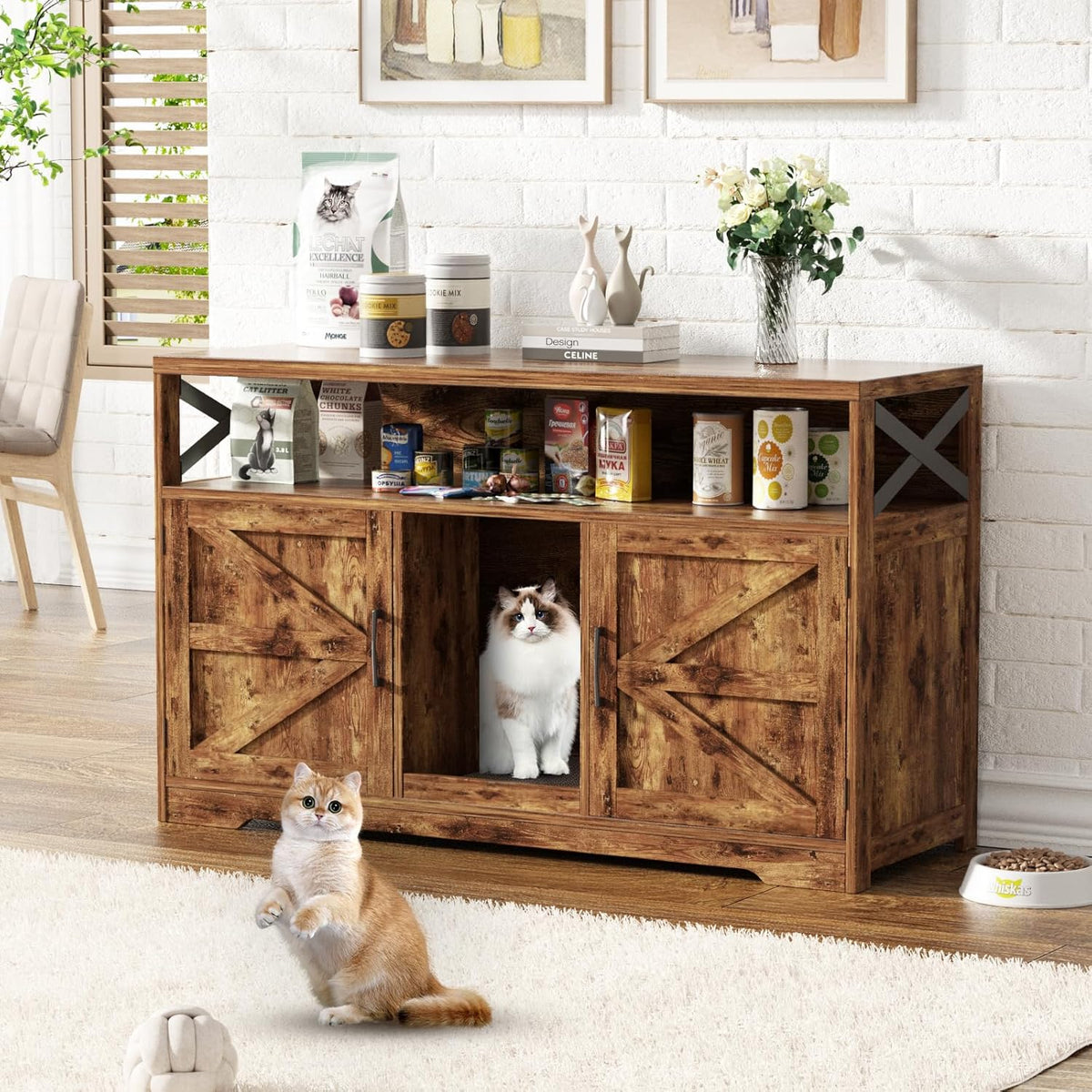 Cat Litter Box Enclosure for 2 Cats, 47" Double Hidden Litter Box Furniture with Scratch Pad