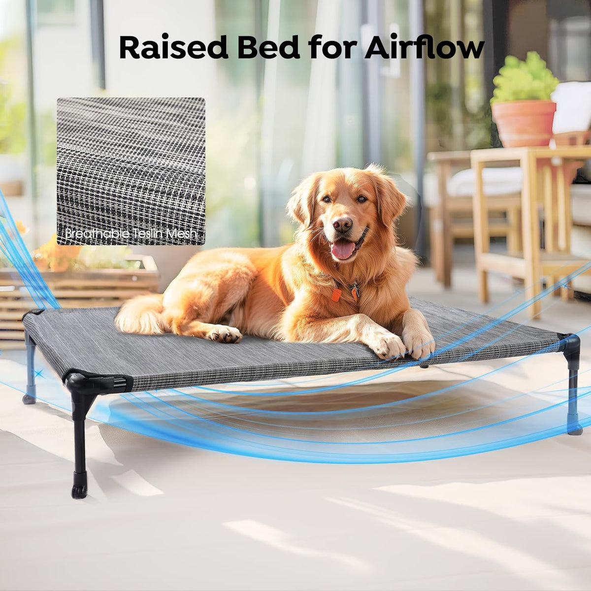 Veehoo Cooling Elevated Dog Bed Add Removable Waterproof Bolster Cushion Mat, Raised Pet Cot with