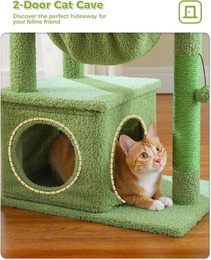 Cactus Cat Tree, 47.6" Cat Tower with 2 Metal Frame Hammock, Cat Scratching Post for Indoor Cats