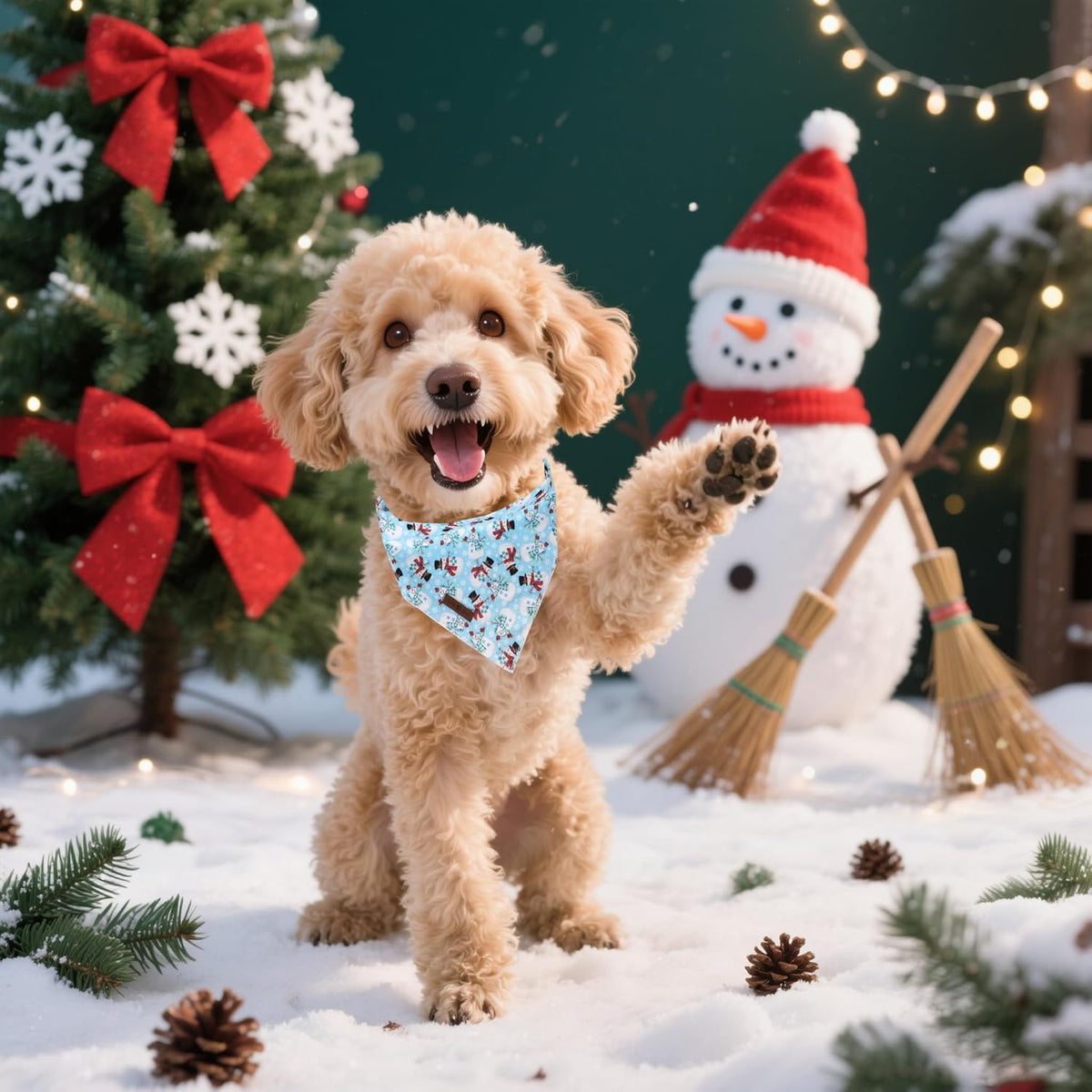 Lionet Paws Christmas Dog Bandana,Fabric Snowman Blue Dogs Kerchief for Small Medium Dogs,Dog