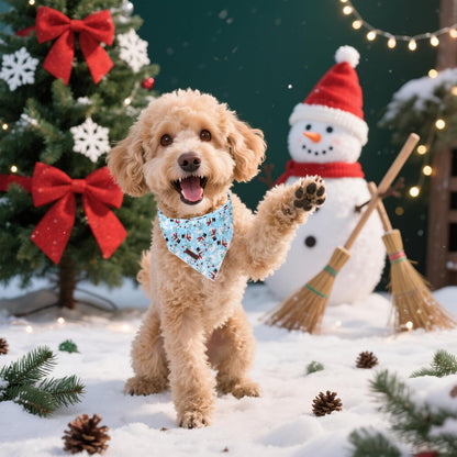 Lionet Paws Christmas Dog Bandana,Fabric Snowman Blue Dogs Kerchief for Small Medium Dogs,Dog