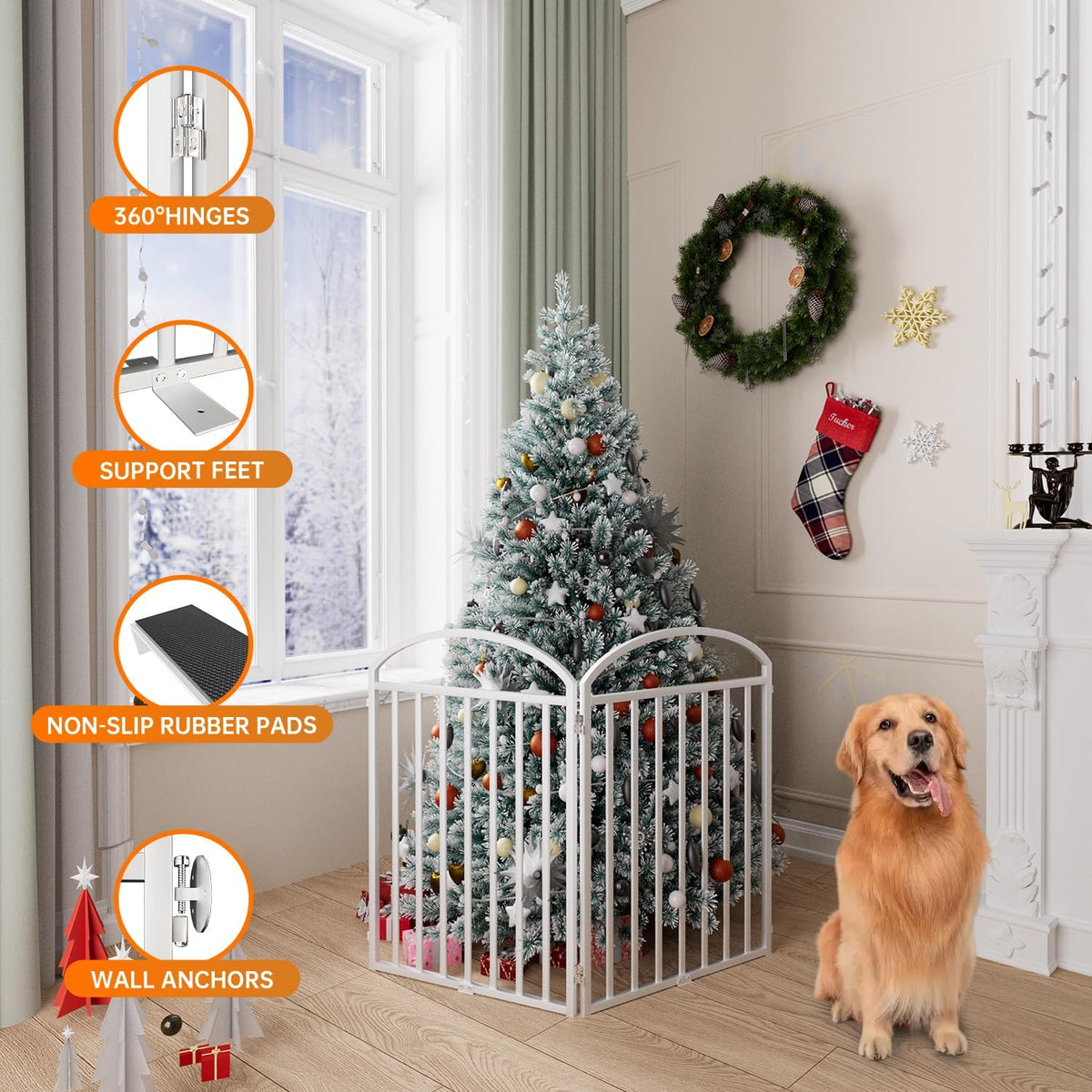 2 Panles Full Matel Freestanding Dog Gates with Door, 48"Extra Wide 32"Tall Free Standing Dog Pet
