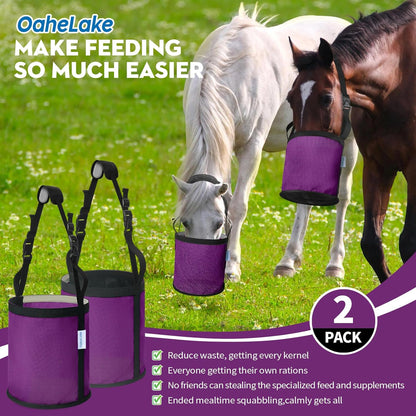 Horse Feed Bag 2 Pcs, Mesh Feed Bags for Horses, Muzzle Feedbag for Feeding Grain, Anti-Spill