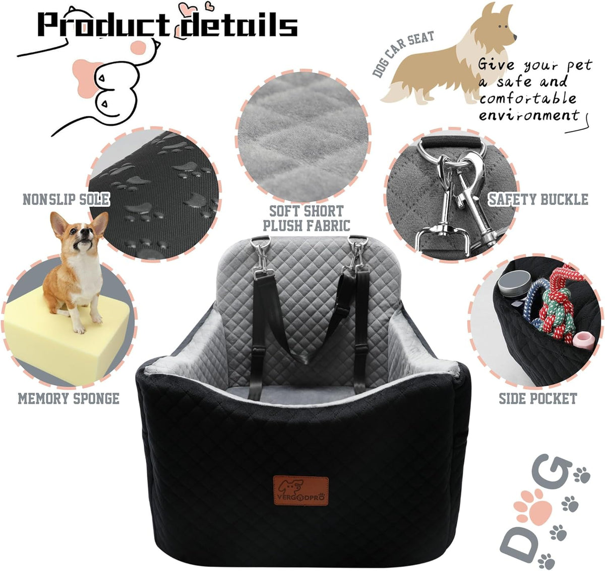 Dog Booster Car Seat for Dogs under 35lbs,Elevated Pets Seat with Safety Strap,Ultra Soft Fabric