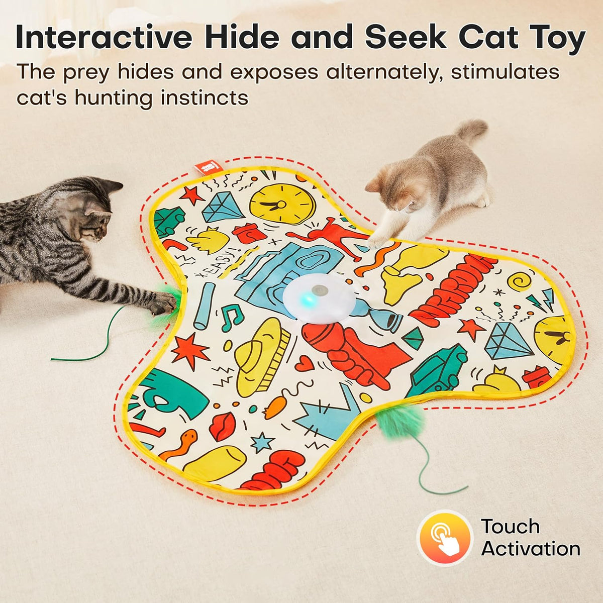 Potaroma Interactive Cat Feather Toys, Hide and Seek Concealed Moving Feather Wand, Rechargeable