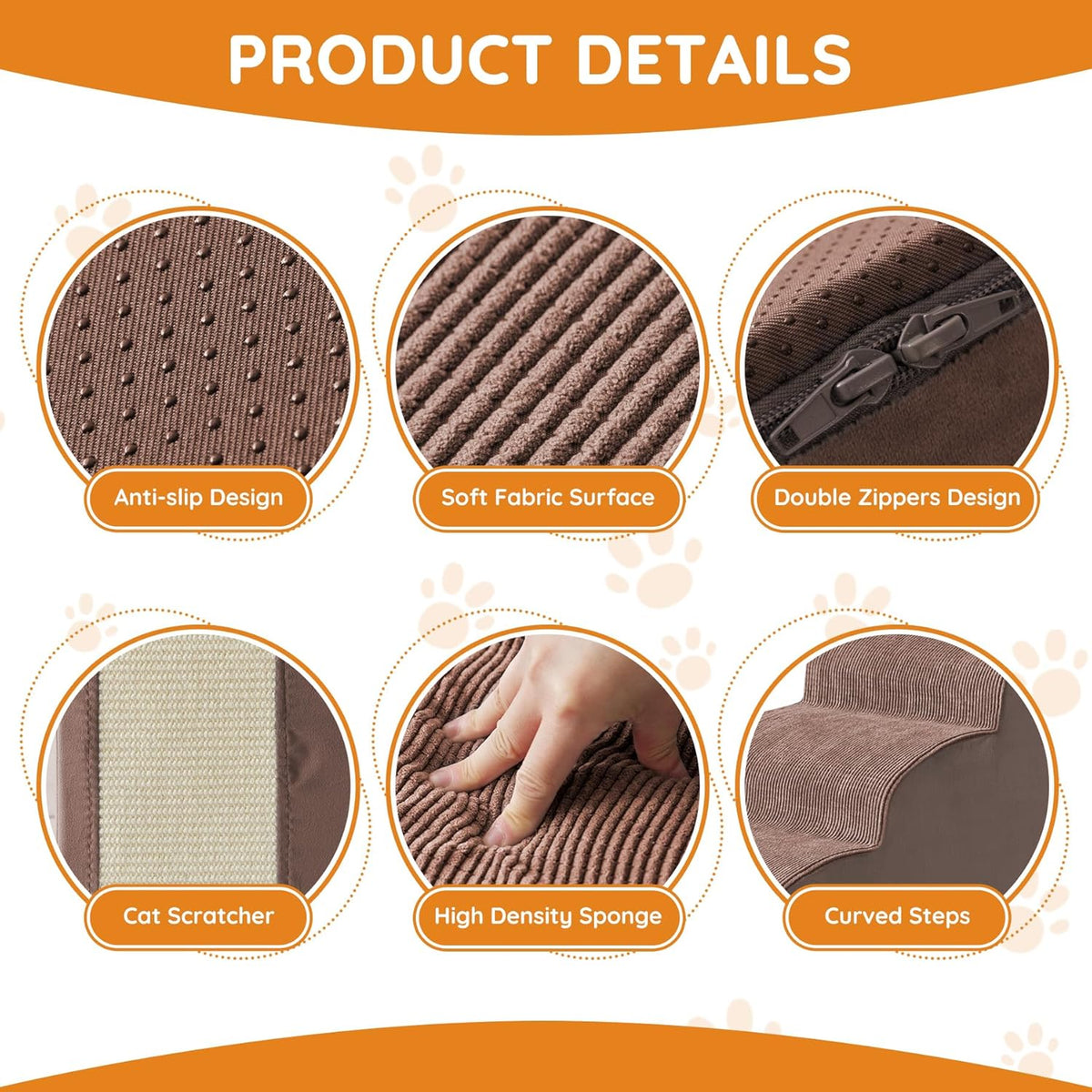 Pet Stairs, Dog Stairs for Small Dogs, Dogs Steps, 5-Step Curved Dog Ramp for Bed, Couch, Sofa, Car