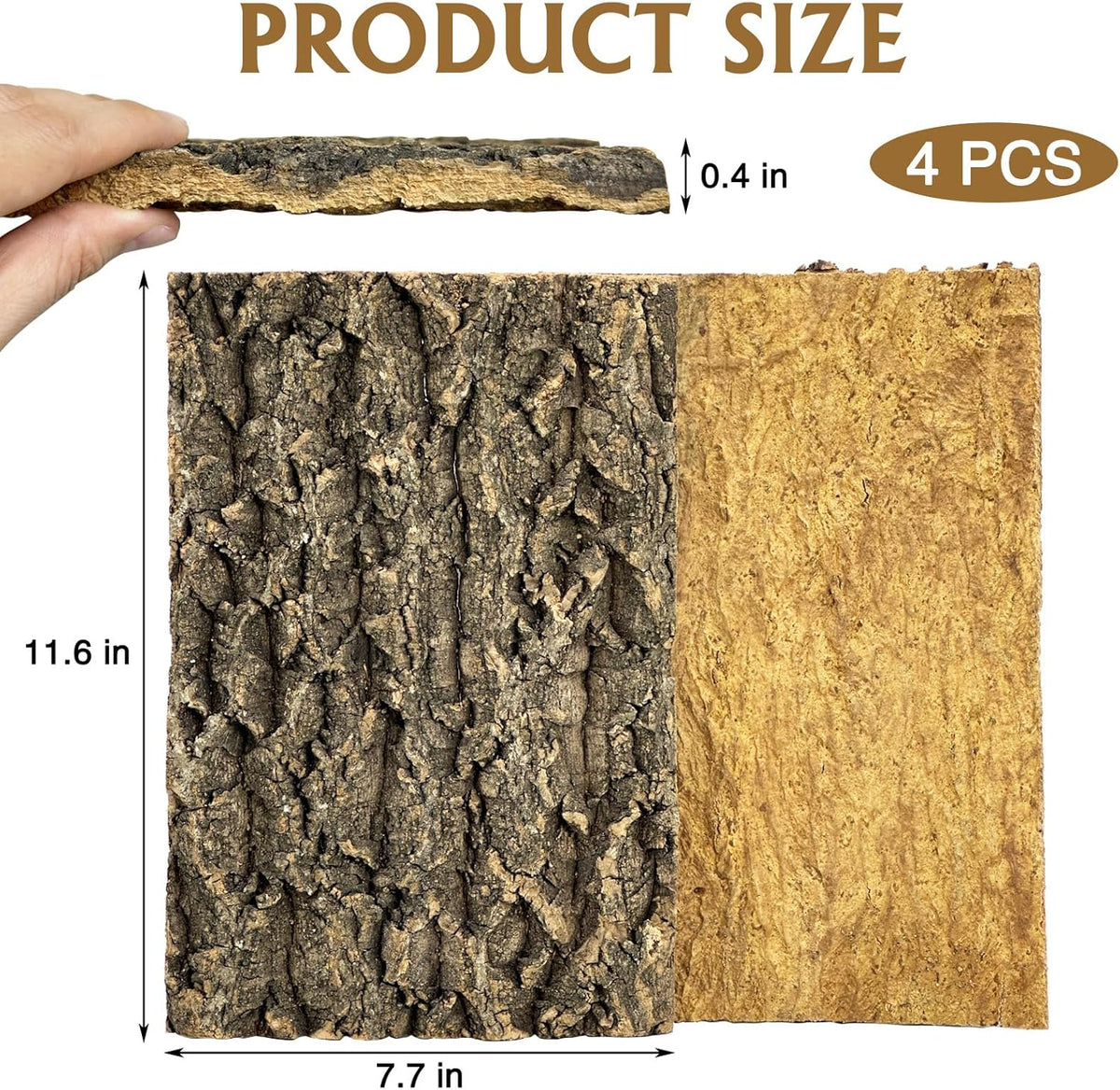 Fhiny 4 PCS Cork Bark Background, 11.6" x 7.7" Natural Cork Bark for Reptiles Bearded Dragon