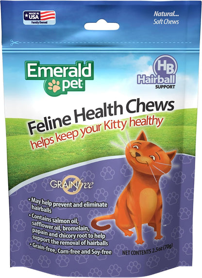 Emerald Pet Feline Health Chews Hairball Support — Natural Grain Free Feline Hairball Control Chews