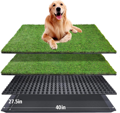 Dog Grass Pad with Tray(40×27.5 inch), Large XL Reusable 3-Layer Dog Pee Potty Grass Pads, Easy to