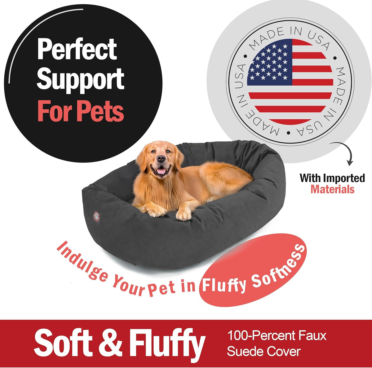 Majestic Pet 40 Inch Suede Calming Dog Bed Washable 40x29x9 (Inch) – Cozy Soft Round Donut Dog Bed