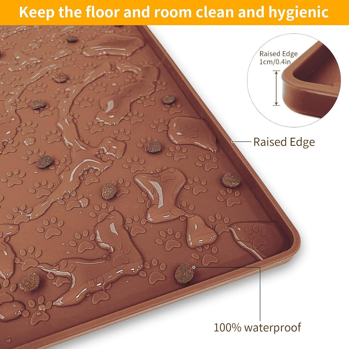 Ptlom Pet Placemat for Dog and Cat, Waterproof Silicone Pet Feeding Bowl Mats for Food and Water