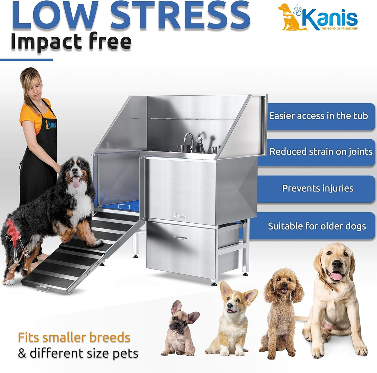 KANIS Professional Dog Washing Station - 304 Stainless Steel Pet Wash Sink & Grooming Bath Tub for