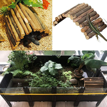 Hamiledyi 11.8 x 6.7 Inches Wooden Reptile Hideout Bearded Dragon Bendy Bridge Climbing Ladder