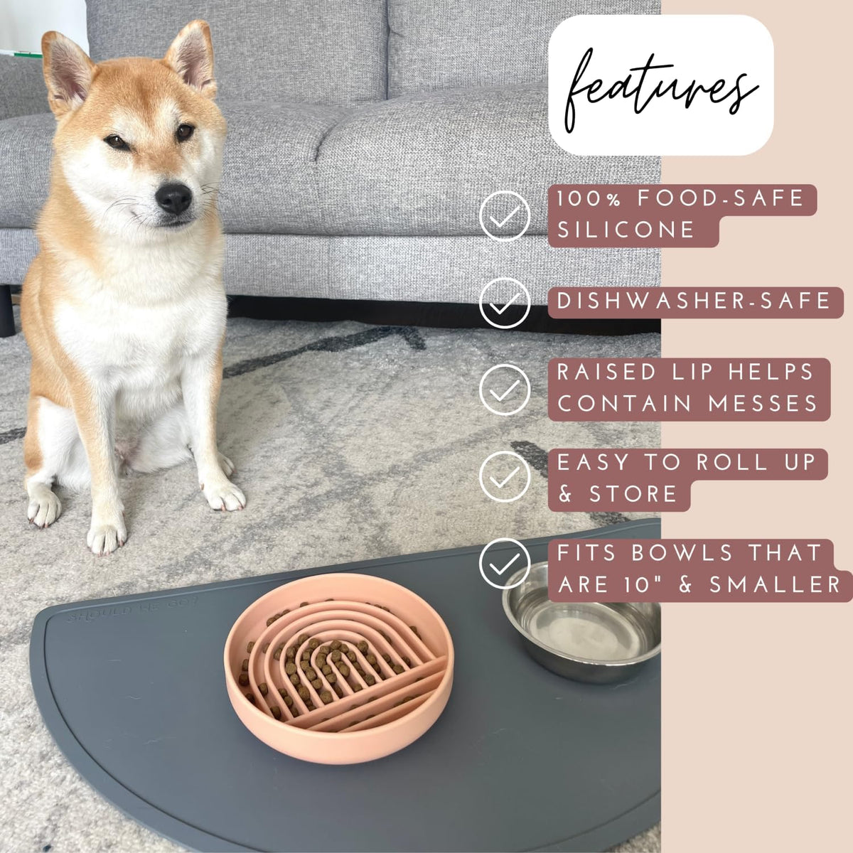 Waterproof Silicone Pet Food Mat - Non-Slip, Spill-Proof Feeding Mats for Floors, Raised Edge