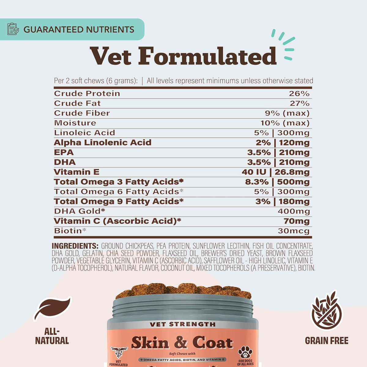 Natural Dog Company Omega Skin & Coat Chews, Vet Strength Supplement, Itchy Skin Relief, Moisture