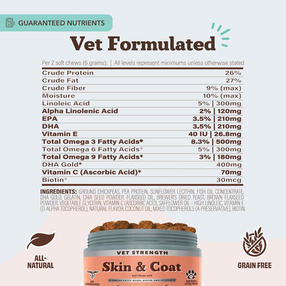 Natural Dog Company Omega Skin & Coat Chews, Vet Strength Supplement, Itchy Skin Relief, Moisture