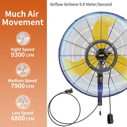 HiCFM 30 inch Misting Outdoor Oscillation Weatherproof Wall Mounted Fan with IP44 Enclosure Motor