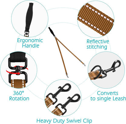 PetBonus Two Point Control Dog Leash, Works with No Pull Harnesses, No Tangle Dog Training Leashes
