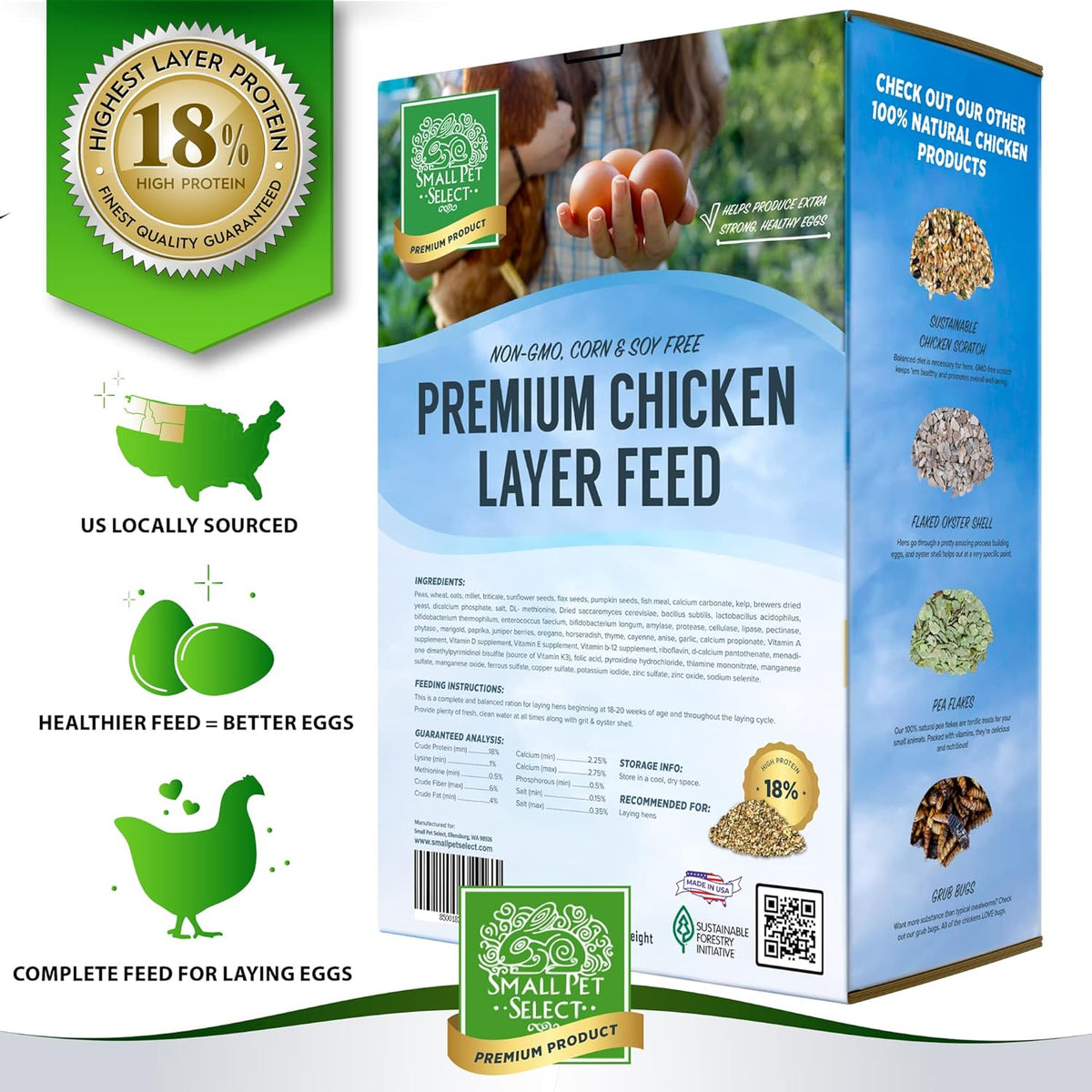 Small Pet Select Chicken Layer Feed Pellets, Food for Chickens and Laying Hens, Poultry and