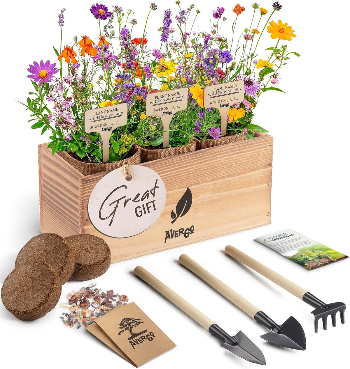Wildflower Seed Mix Growing Kit - Includes Perennial & Annual Wild Flowers, Burlap Planters, Soil
