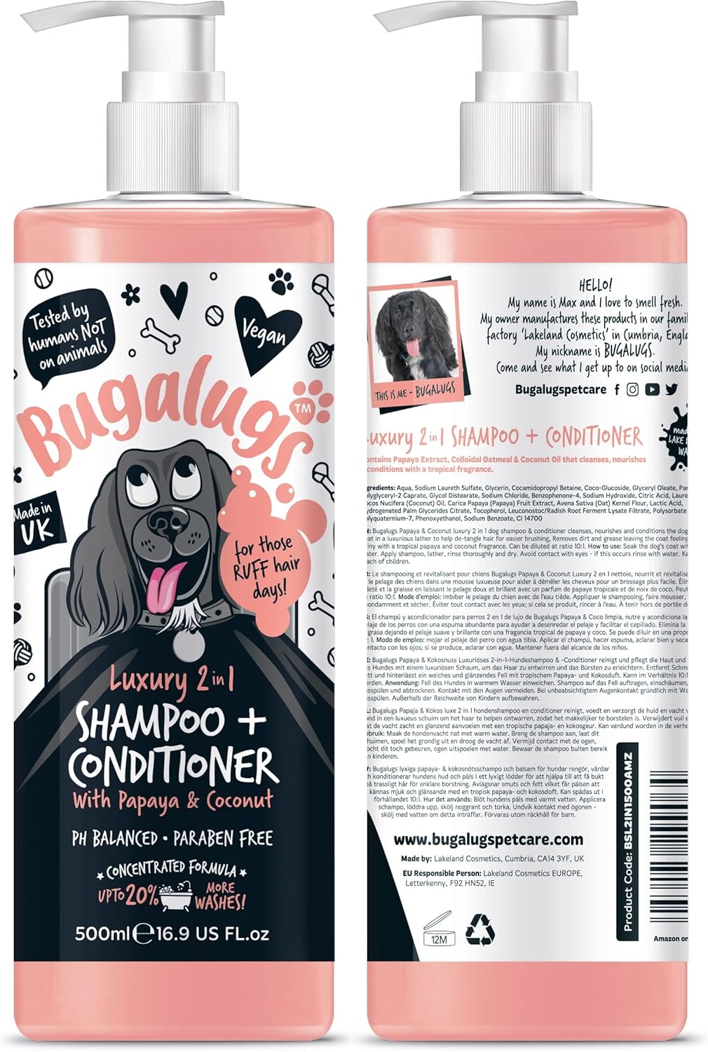 Dog Shampoo Luxury 2 in 1 Papaya & Coconut Dog Grooming Shampoo Products for Smelly Dogs with