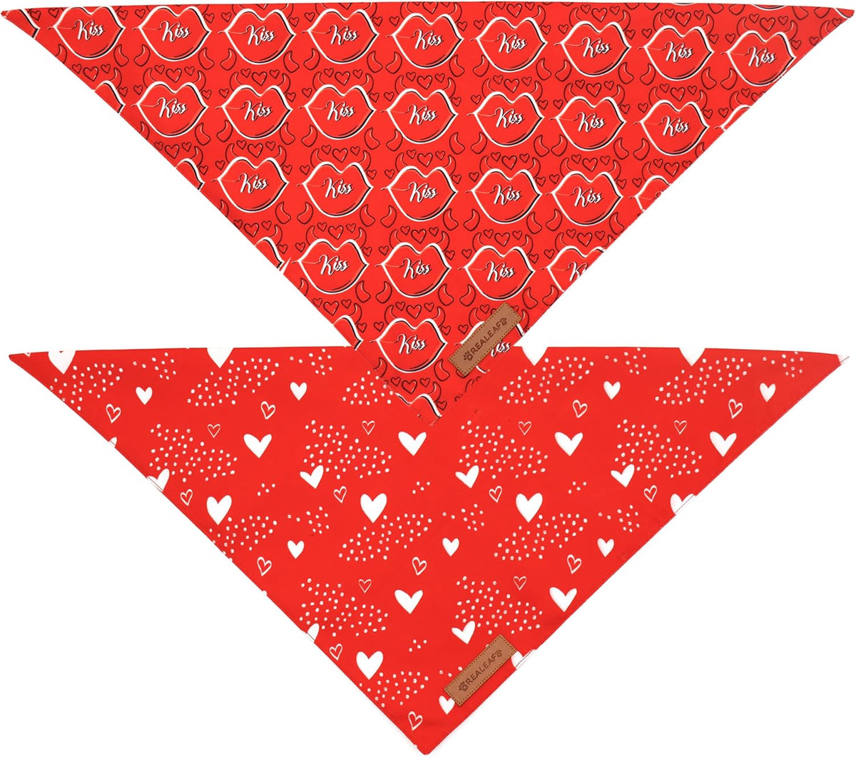 Realeaf Valentine's Day Dog Bandanas 2 Pack, Reversible Heart Dog Scarf for Boy and Girl, Premium