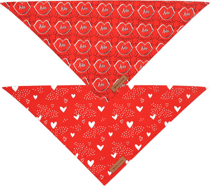 Realeaf Valentine's Day Dog Bandanas 2 Pack, Reversible Heart Dog Scarf for Boy and Girl, Premium
