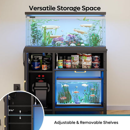 Bestier 40-50 Gallon Fish Tank Stand with Power Outlet&LED Light, 37x18 Heavy-Duty Metal Aquarium