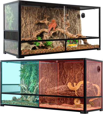REPTIZOO 88 Gallon Large Reptile Terrarium 48" x 18" x 24" Knock-Down Glass Reptile Tank with