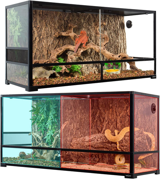 REPTIZOO 88 Gallon Large Reptile Terrarium 48" x 18" x 24" Knock-Down Glass Reptile Tank with