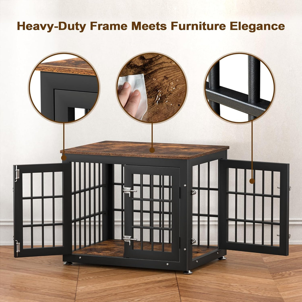26 Inch Heavy Duty Dog Crate Furniture for Small Dogs, Decorative Pet House End Table, Wooden Cage