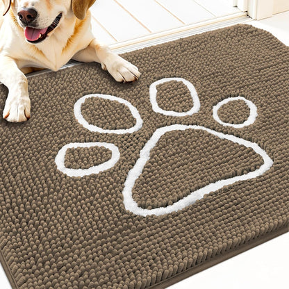 OLANLY Door Mat for Muddy Dog Paws 30x20, Ultra Absorbent Chenille Mud Doormat with Paw Print