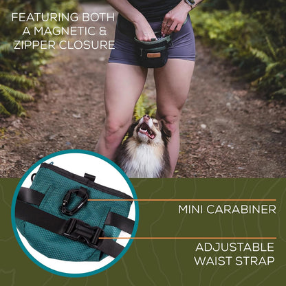Wilderdog Dog Training Treat Pouch with Magnetic and Zipper Closure, Carabiner Attached, Adjustable