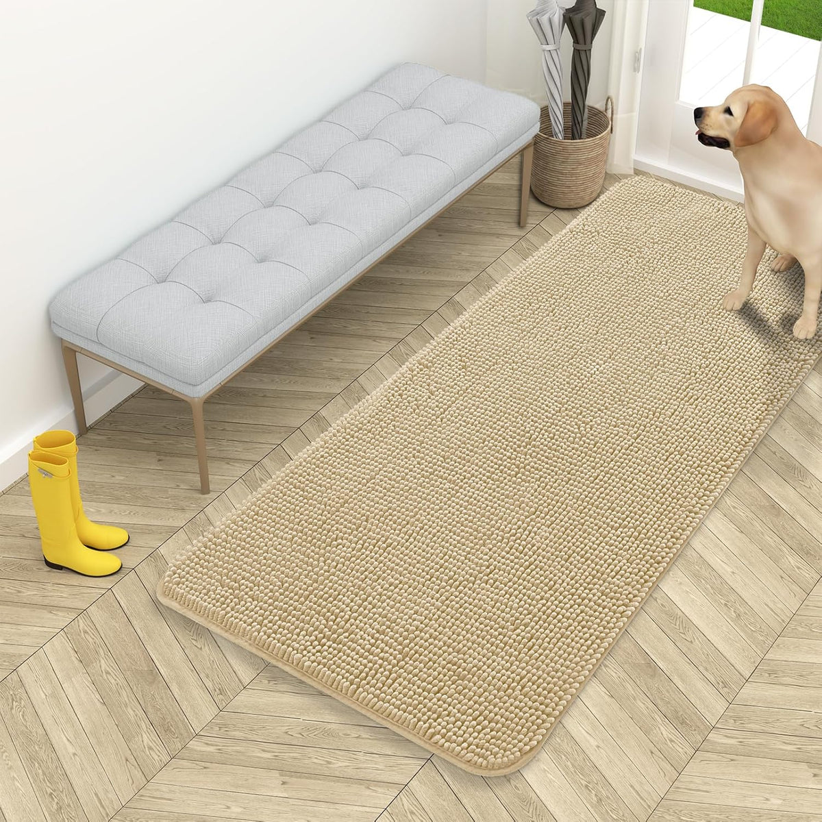 OLANLY Dog Door Mat for Muddy Paws 54x24, Absorbs Moisture and Dirt, Absorbent Non-Slip Washable