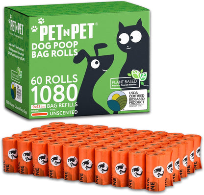 Pet N Pet 1080 Counts Orange Poop Bags for Dogs, 41% Plant Based & 59% PE Extra Thick Dog Poop Bags