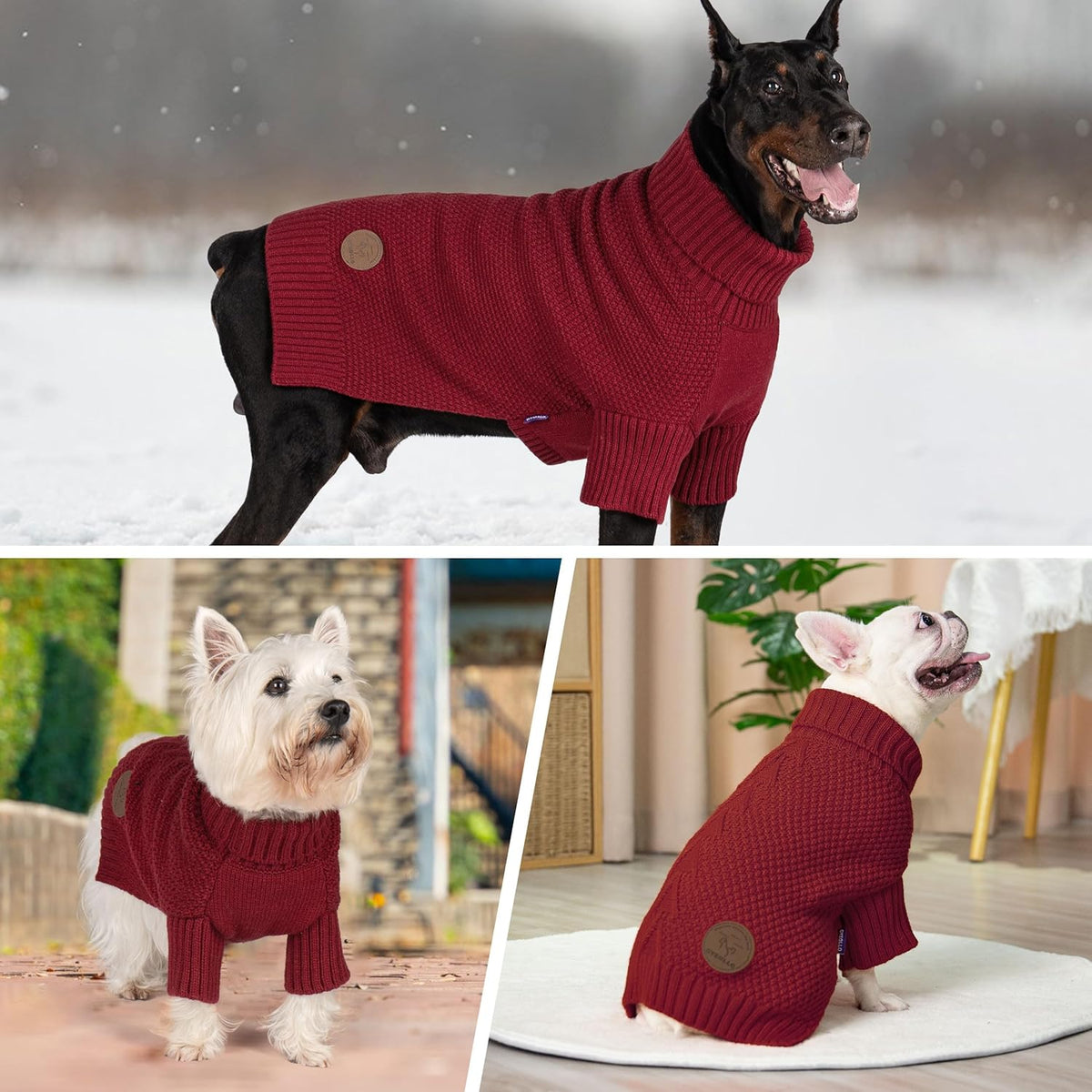 cyeollo Dog Sweater Turtleneck Soft Knitted Sweaters with Leash Hole Warm Cozy Dog Clothes for