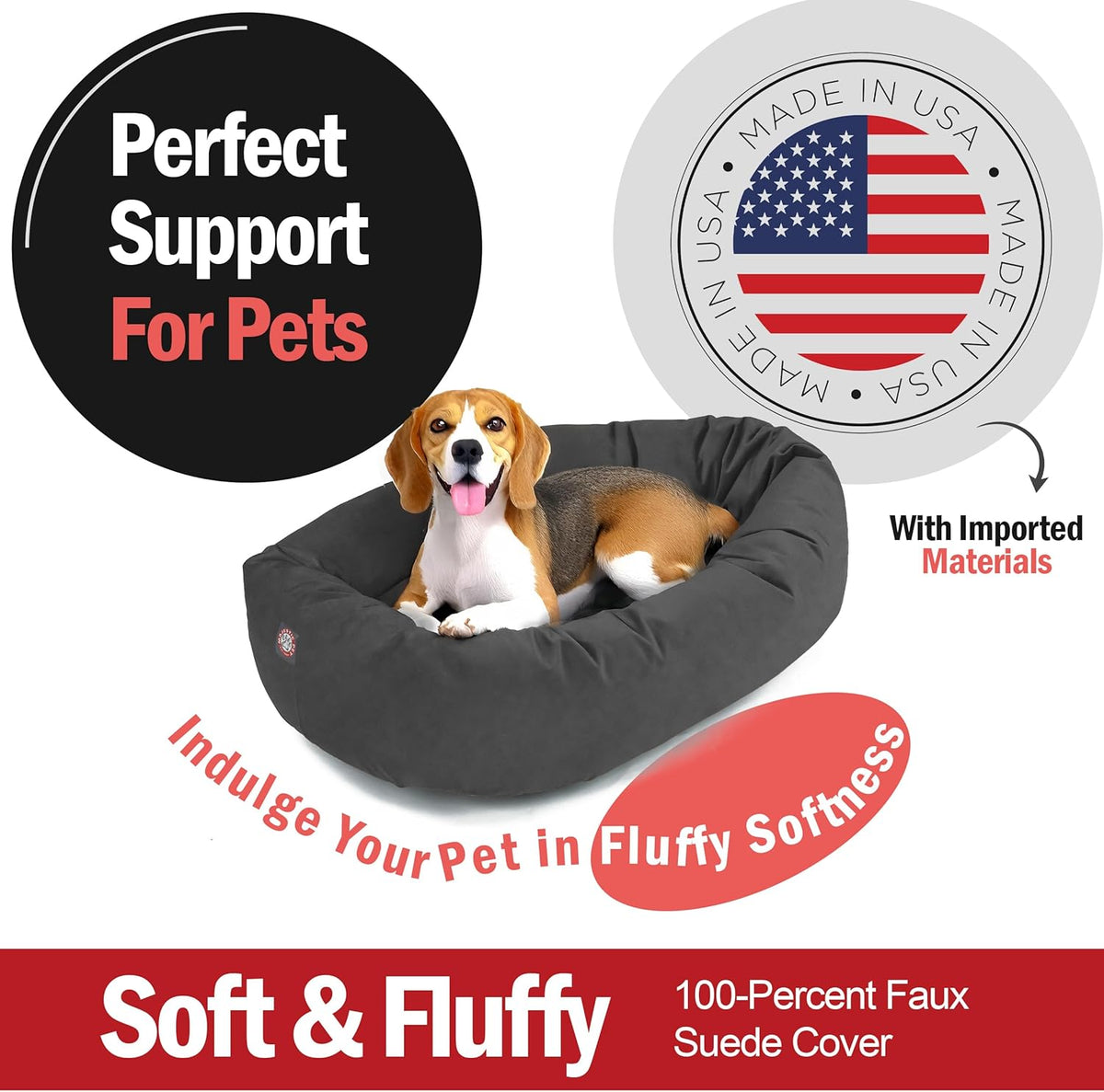 Majestic Pet 32 Inch Suede Calming Dog Bed Washable 32x23x7 (Inch) – Cozy Soft Round Donut Dog Bed
