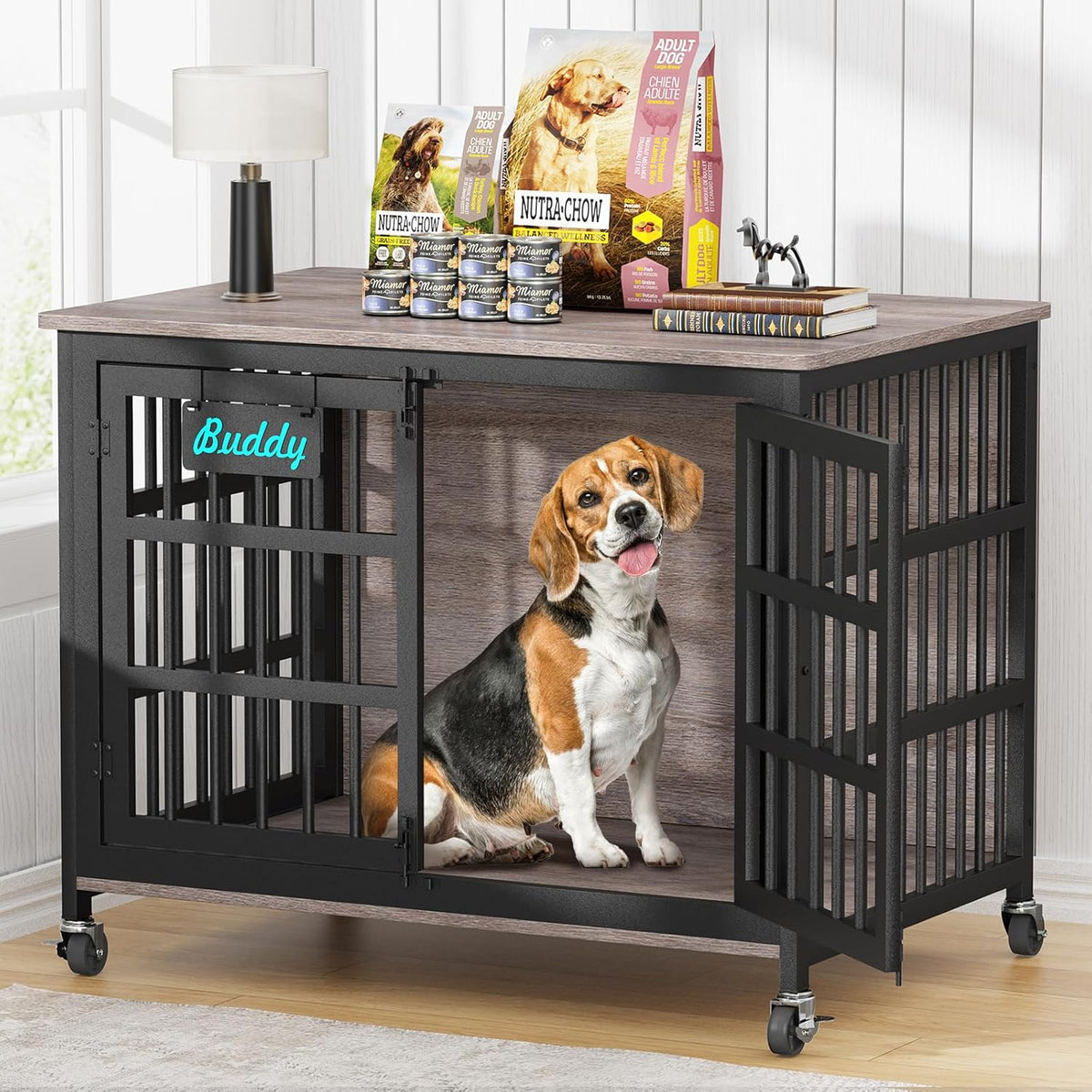 EasyCom 41"/33"/27" Dog Crate Furniture with Name Tag, Heavy Duty Dog Kennel Indoor for Medium