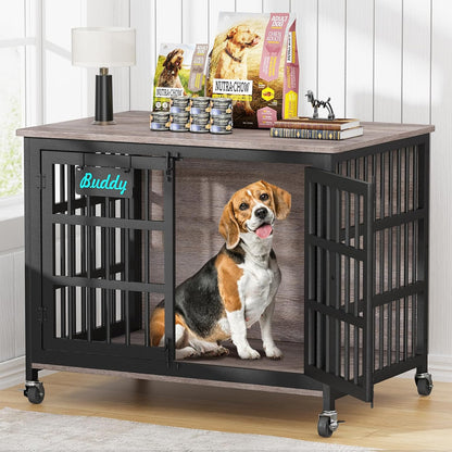 EasyCom 41"/33"/27" Dog Crate Furniture with Name Tag, Heavy Duty Dog Kennel Indoor for Medium