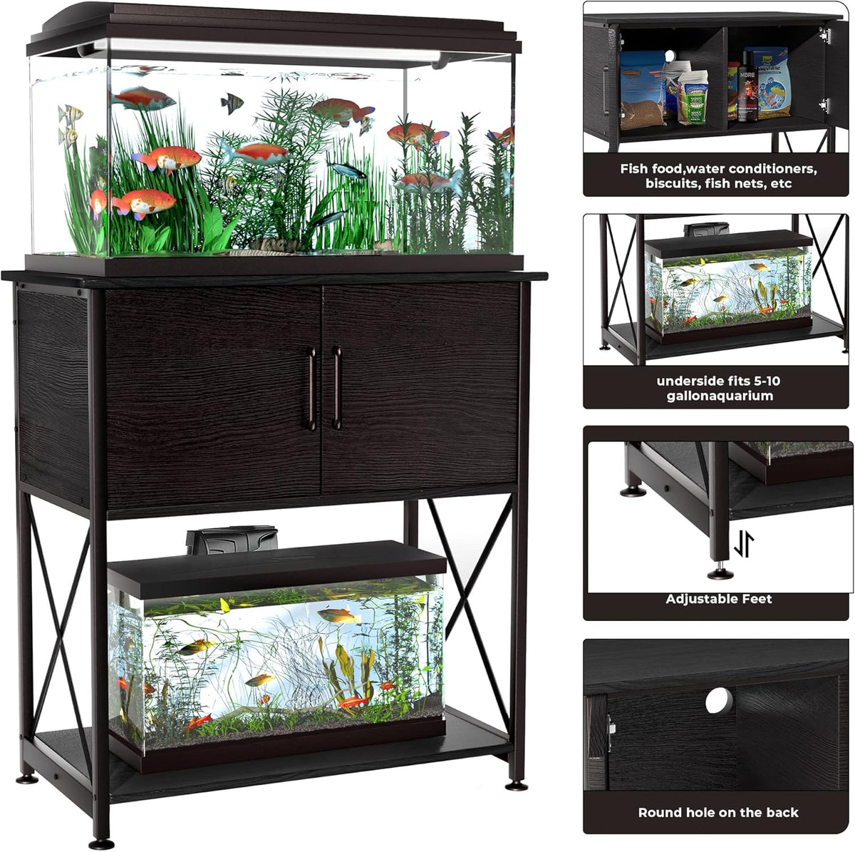 20-29 Gallon Aquarium Stand Metal Frame Fish Tank Stand with Cabinet Storage, for 20 Gallon Long