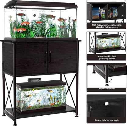 20-29 Gallon Aquarium Stand Metal Frame Fish Tank Stand with Cabinet Storage, for 20 Gallon Long
