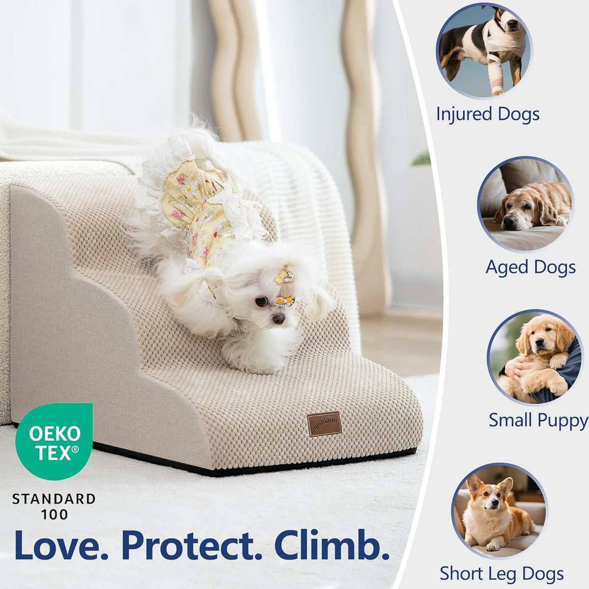 GoGoBunny Ramp Dog Stairs for High Beds 22.6" H, 5-Step Dog Slope Stairs with Durable Waterproof