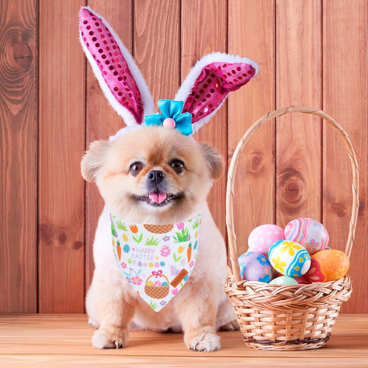 PTDECOR Easter Dog Bandana, Reversible Rabbit Easter Egg Dog Scarf, Multi Size, White Green