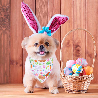 PTDECOR Easter Dog Bandana, Reversible Rabbit Easter Egg Dog Scarf, Multi Size, White Green