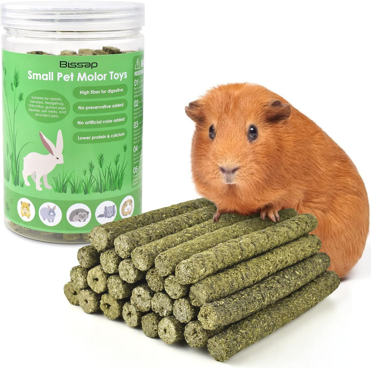 Bissap Timothy Hay Sticks for Rabbits 38PCS, Natural Timothy Grass Molar Teeth Stick Chew Toys for